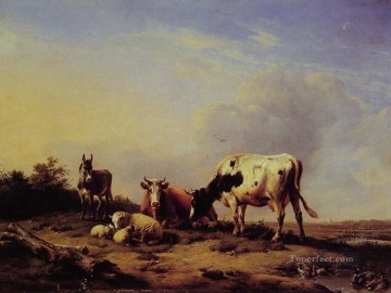  Verboeckhoven Arte - Un encuentro en el ganado animal Asture Eugene Verboeckhoven